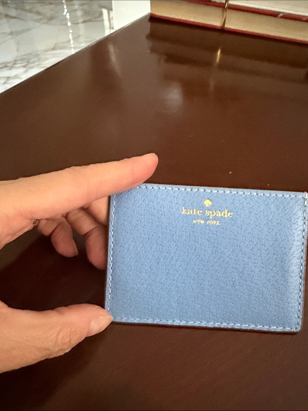 kate spade Light Blue Leather Card Holder with Gold Logo - Picture 2 of 9